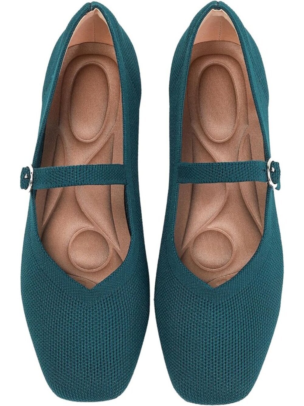 Women's Dark Green Knit Flats Square Toe Casual Ballet Flat Ankle Strap Shoes